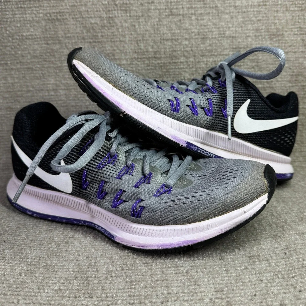 Nike Air Zoom Pegasus 33 Mens 7.5 Grey Purple Running Shoes‎ 831356-003
